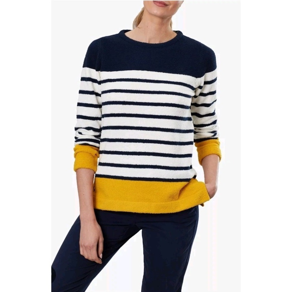 JOULES Seaham Chenille Navy Ivory Gold Striped Jumper Womens 14‎ Teddy Comfy